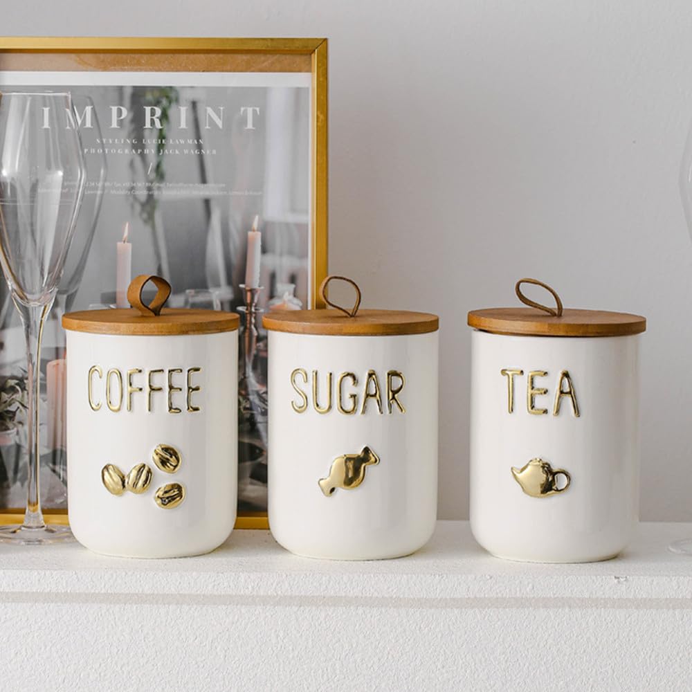 Keramik-Aufbewahrungsset mit luftdichten Deckeln – Für Tee, Kaffee & Zucker – 800ml / 24,05 oz Behälter in edlem Design