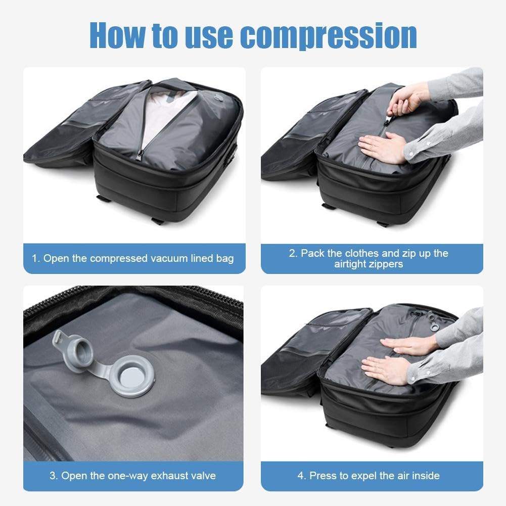 Zaino sottovuoto da viaggio, 62 l, espandibile, con compressione sottovuoto, antifurto, dotato di dispositivo di aspirazione dell'aria
