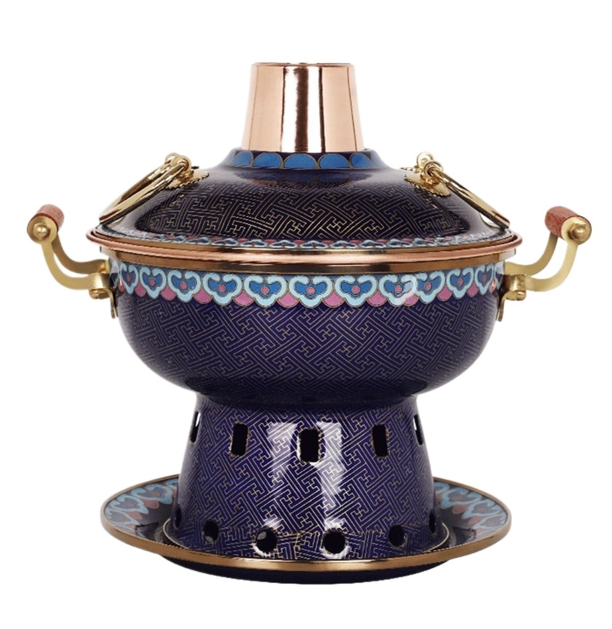 INUUXLG Vintage Hot Pot Copper Hot Pot Single Enamel Pot Household Hot Pot Chinese Copper Hot Pot Shabu Cooker(Green2) (Blue1 19 * 22cm) (Blue1 19 * 22cm)