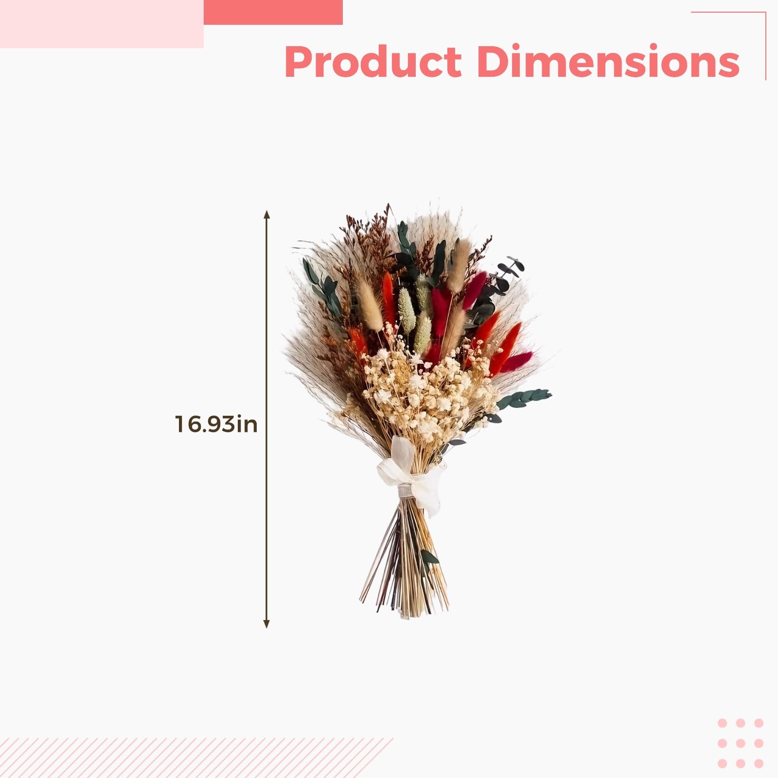 Bouquet de Fleurs séchées Naturelles, 55 pièces, 43 cm, Bouquet d'herbe de Pampas avec Herbe Queue de Lapin et Ruban, 13 variétés pour décoration Maison, Mariage, fête