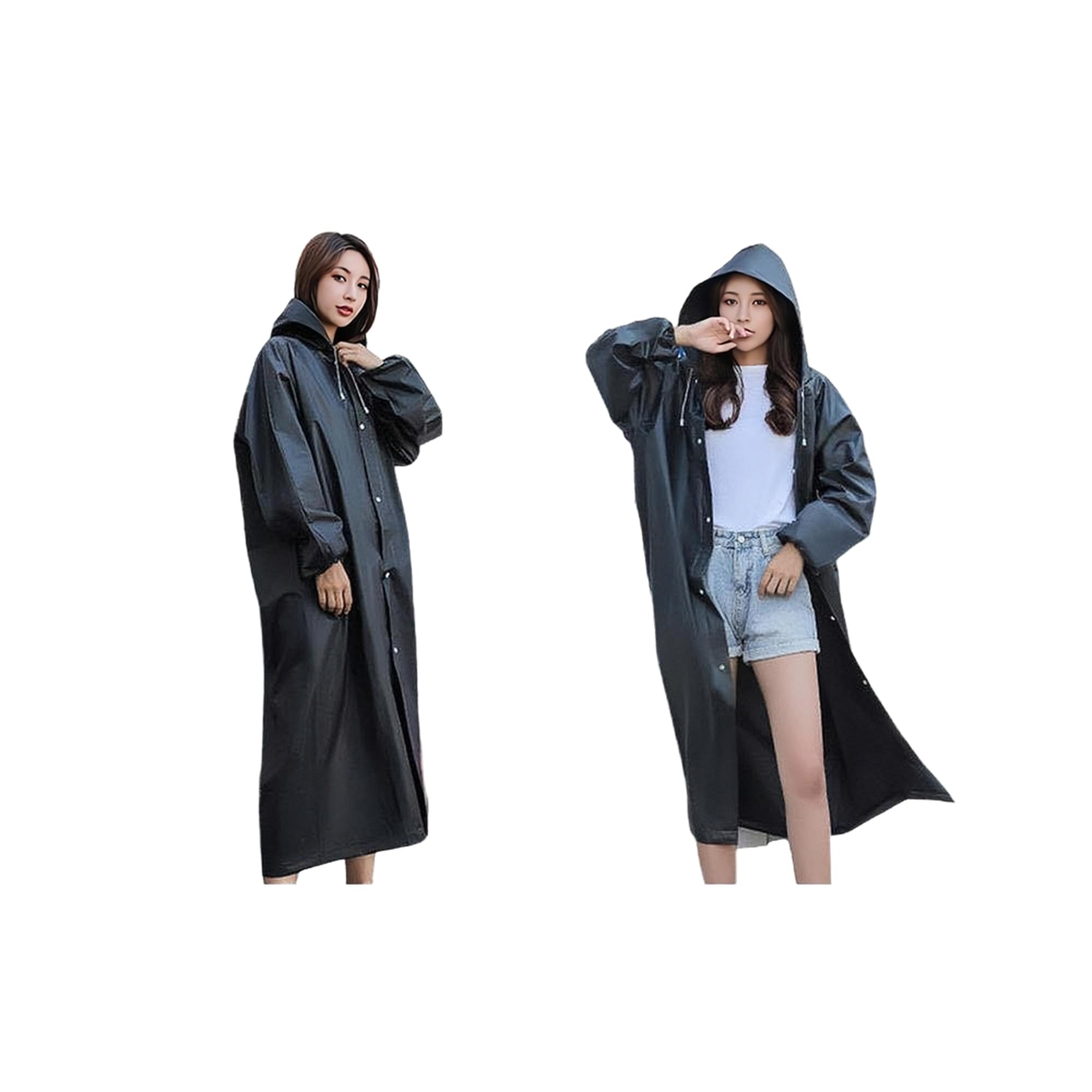 KUTONTECH2 PCS Premium Adult Raincoats with Hood and Elasticated Sleeves, KUTONTECH Reusable Eva Material that Provides Ultimate Protection, Suitable for Camping、Hiking and More (Black).