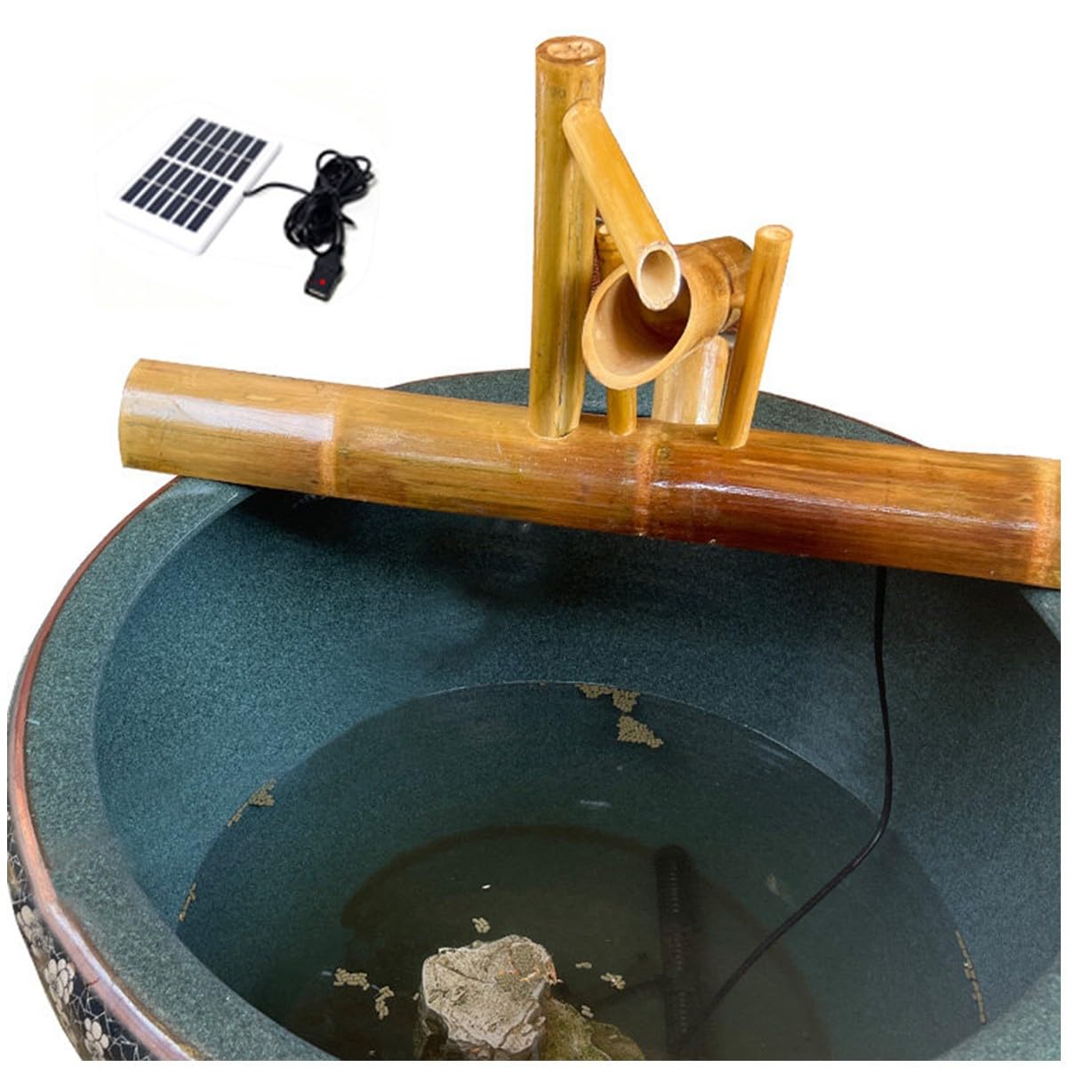 bambù Fontana Solare, Fontana Cascata con Pompa per Laghetto, Patio e Arredamento Giapponese, Arredamento Naturale
