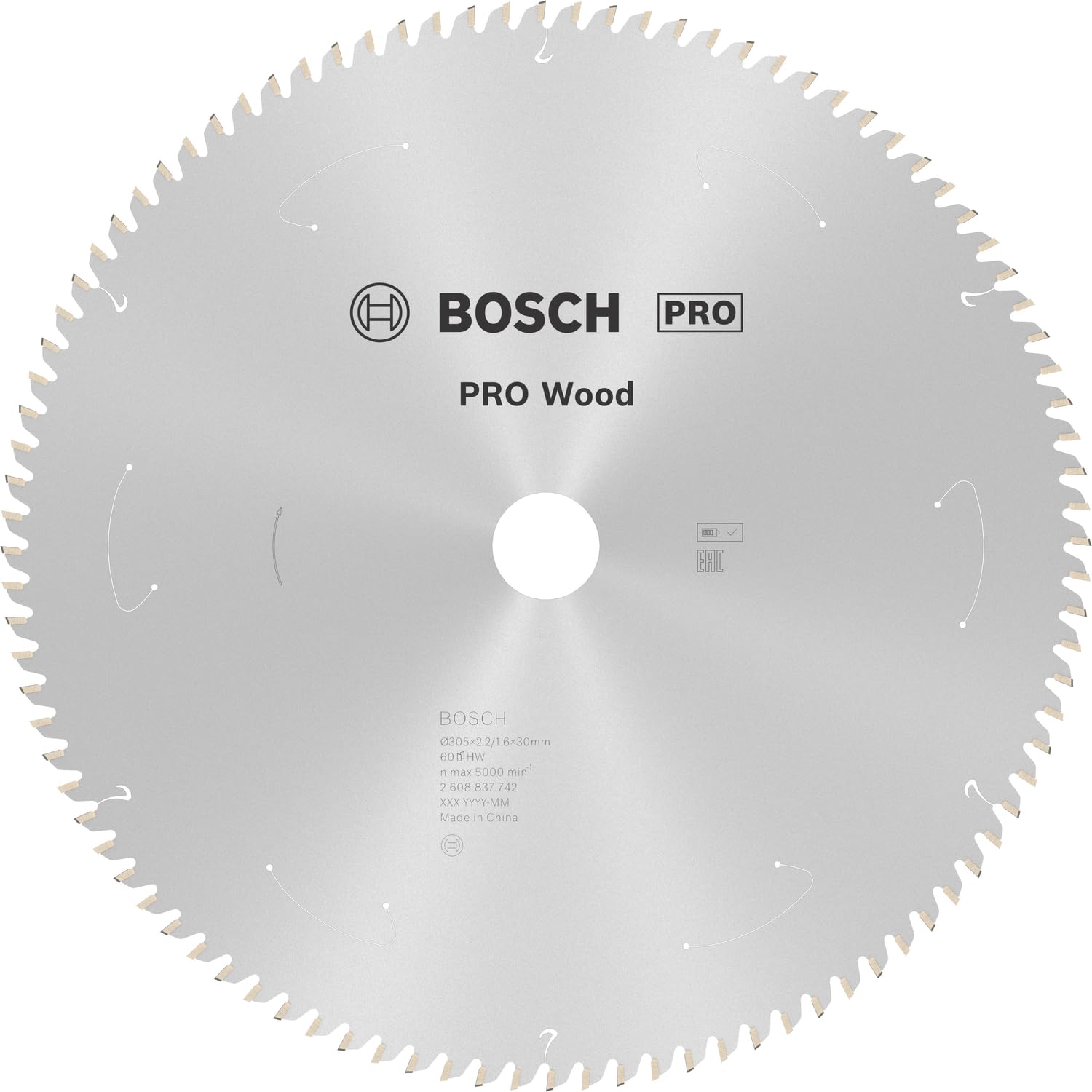 Bosch Accessories Lama Per Sega Circolare Standard For Wood (Legno, 305 x 30 x 2.2 mm, 60 Denti, Accessorio Per Sega Circolare A Batteria)