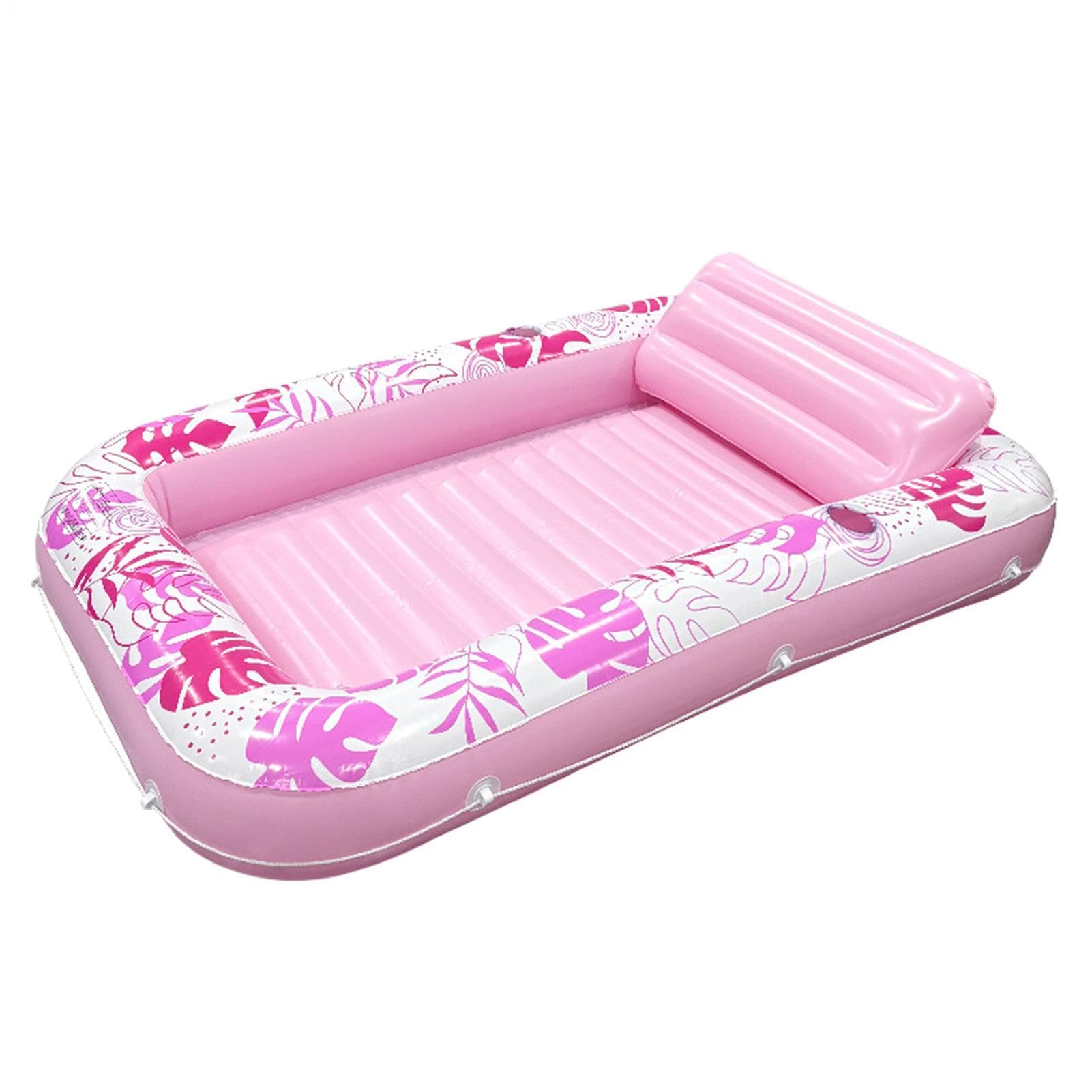 Inflatable Pool Float with Cup Holder and Pillow, Extra Large Sun Lounger for Adults, Heavy Duty Blow Up Poosl Float for Tanning, Portable Water Raft with Mesh Seat for Beach, Pool, Lake