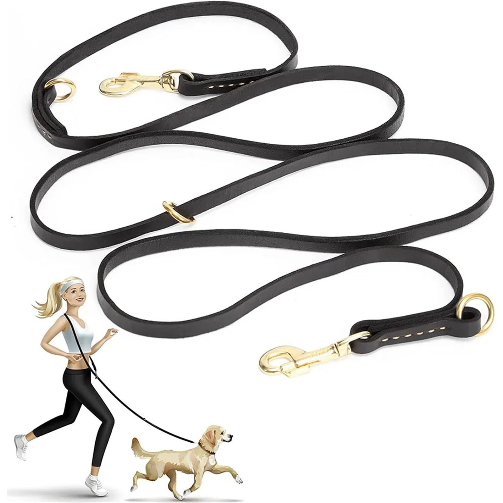 Ceinture de Traction pour Chien Ceinture de Service réglable en Cuir PU for Chien, Multifonction, 7 utilisations(Black)