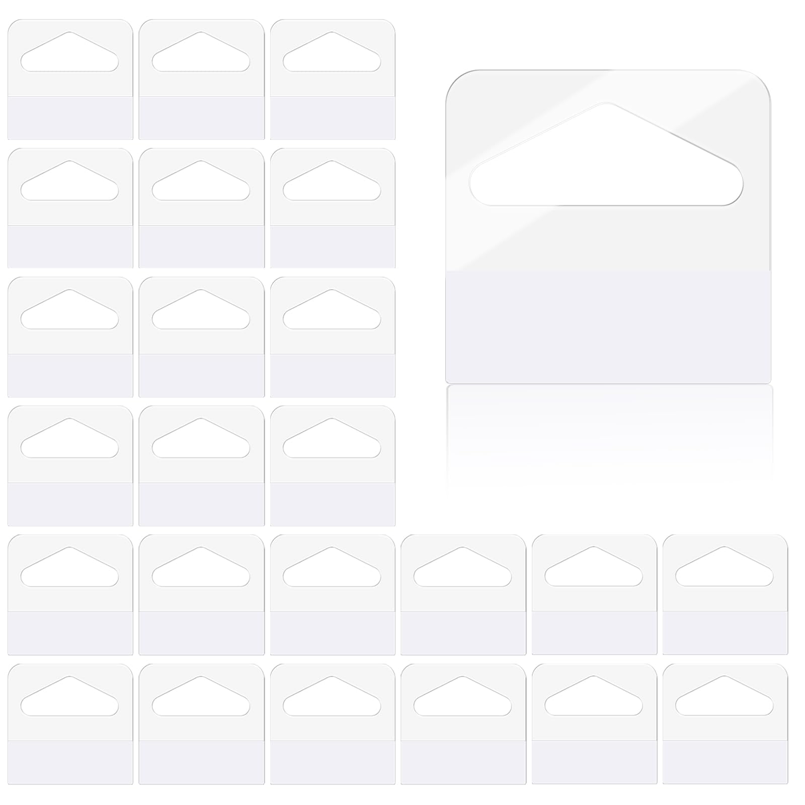 Yazikisa 200 Pcs Clear Sticky Hang Tabs Slot Hole Self Adhesive Hanging Tags Plastic Folding Tab Hooks for Store Retail Handicrafts Sale Product Display 1.57×1.38 Inch — image 1