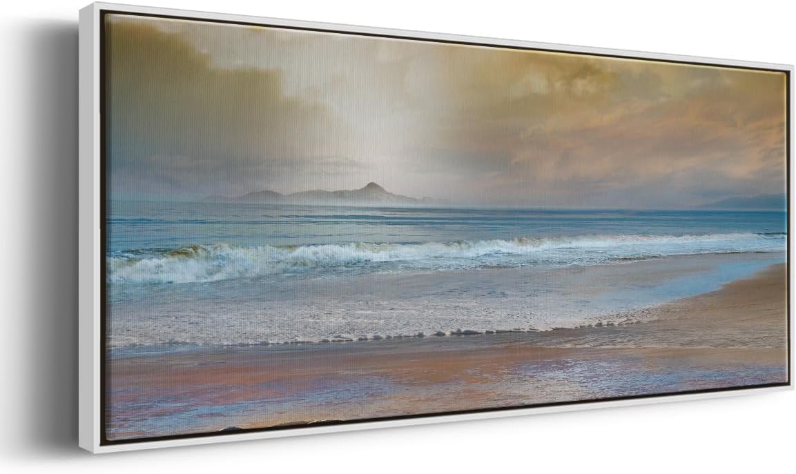 Renditions Gallery Floater Framed Home Decor Symphony of the Sea Waves Wall Art Prints & Paintings for Bedroom Kitchen - 8"x20" White Frame LT618 image 2