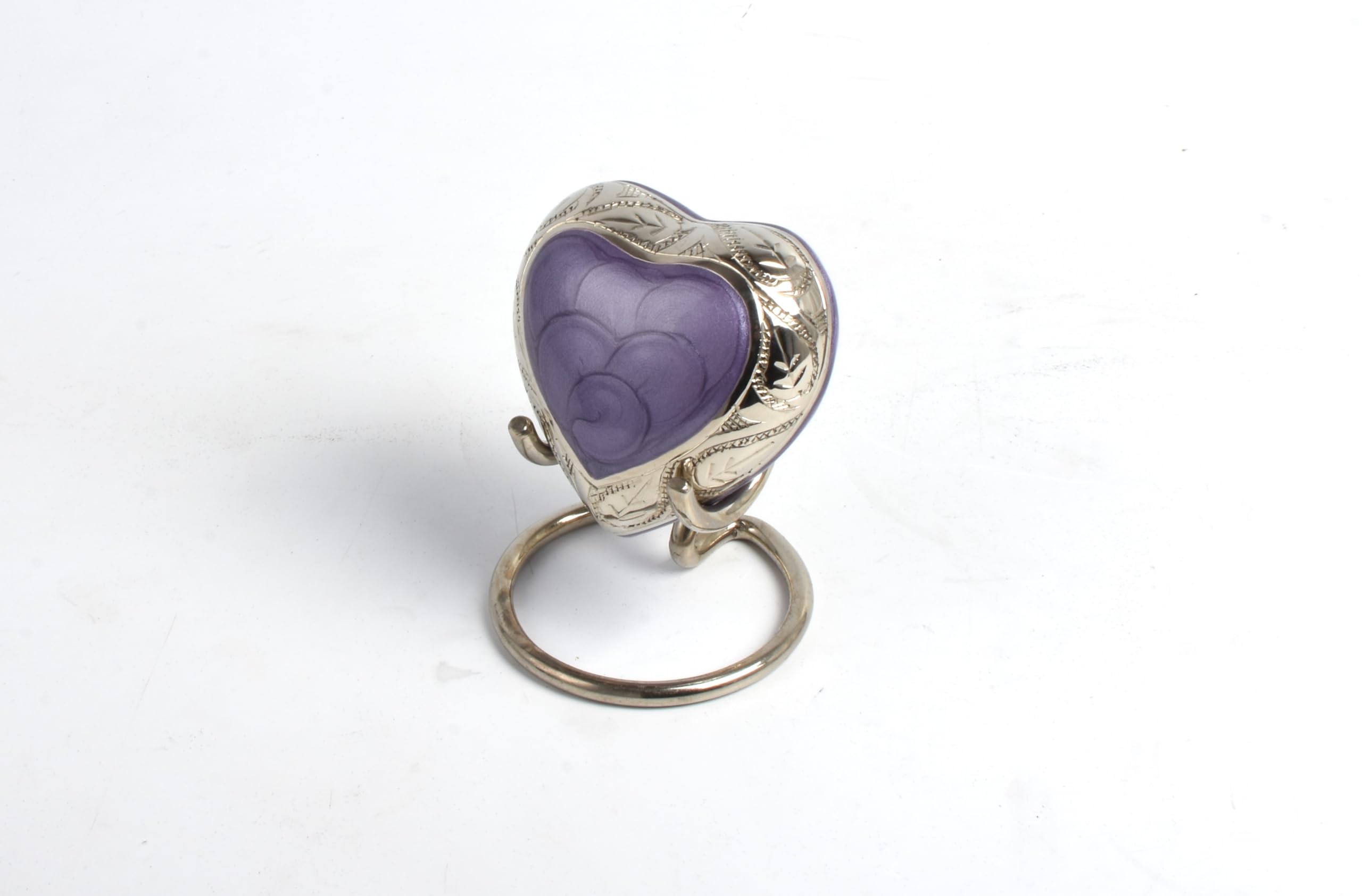 Small Keepsake Heart Cremation Urn for Ashes – 3-Inch Aluminium Memorial Heart with Secure Screw Lid (No Ash Leak Guaranteed), Approx. 15 Teaspoon Capacity, Includes Box & Stand (Purple-Silver)