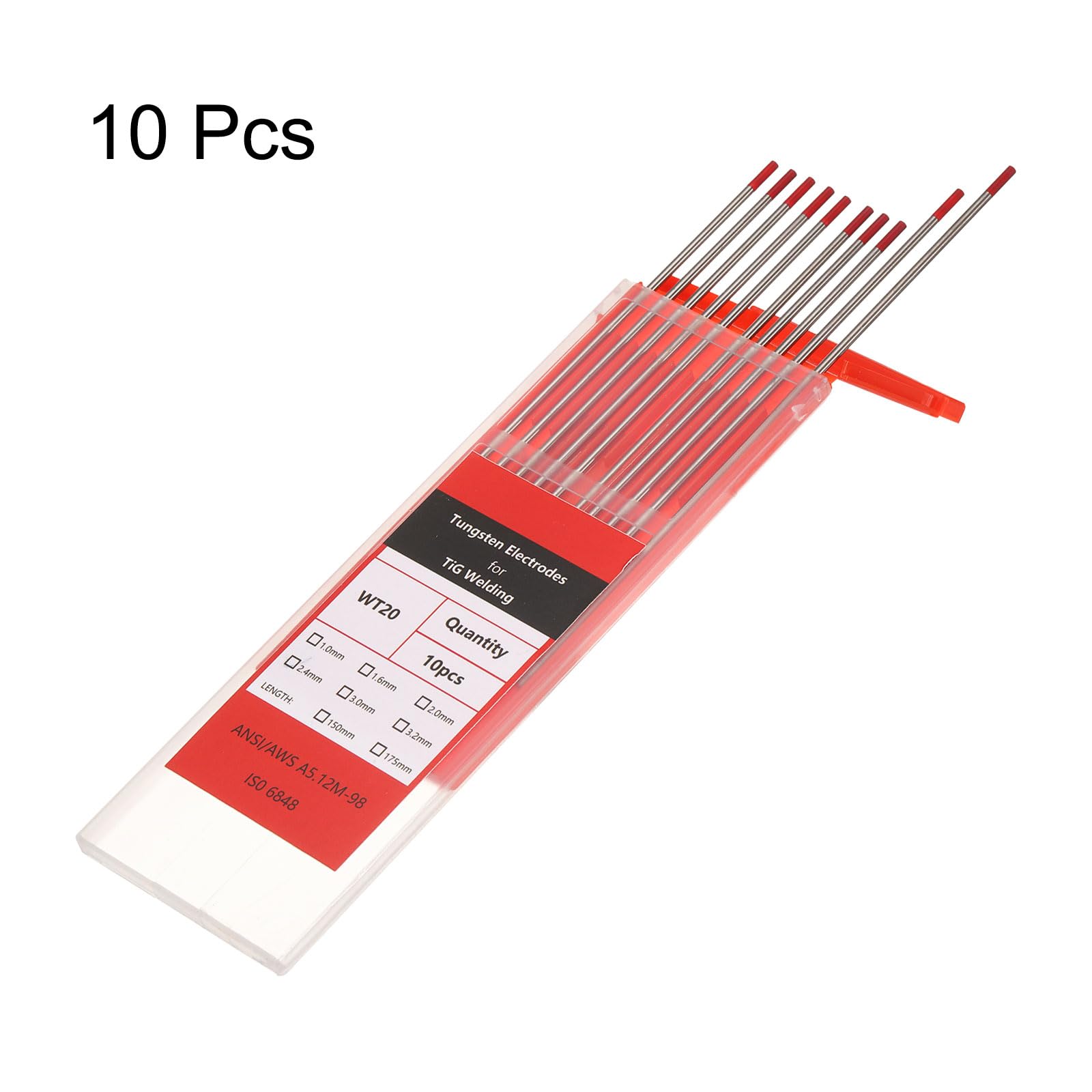 QUARKZMAN 10 Piezas De Electrodos De Tungsteno Para Soldadura TIG 3/32" X 7" 1.8-2.2% Para Soldadura De Acero Inoxidable, Soldadura De Aleaciones Y Magnesio Manufacturera, Rojo WT20