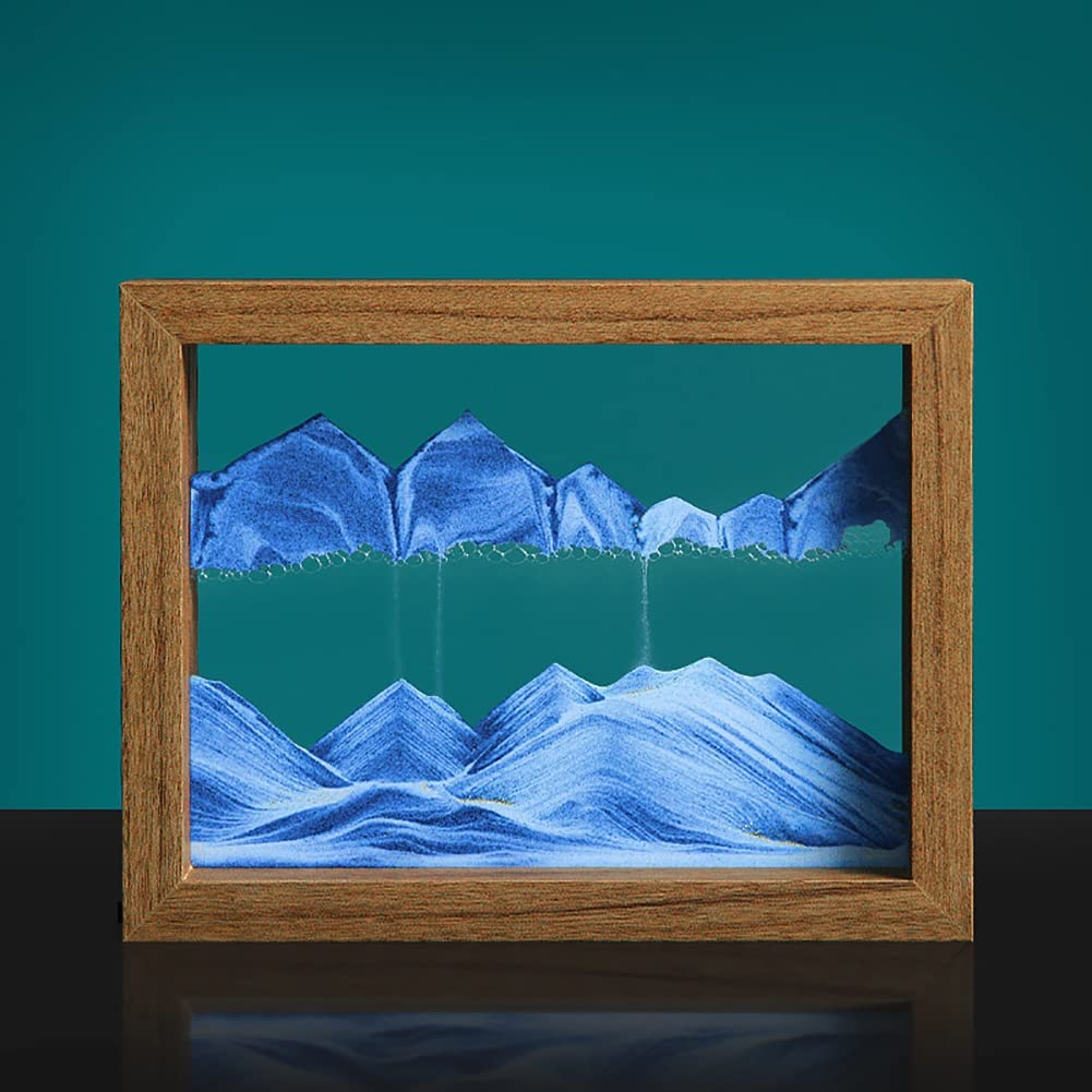 Moving Sand Art Picture, Glass 3D Deep Sea Sand Art Liquid Motion Moving Sand Art Picture Sandscapes In Motion 3D Sand Painting For Home Decor And Office (Color : Blue, Size : Frame type)