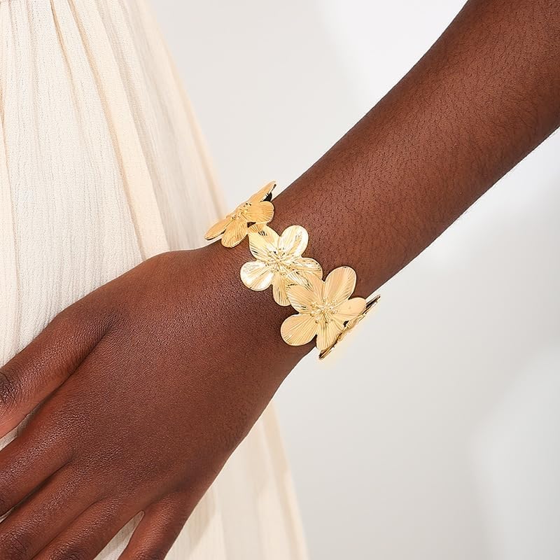 Gold Cuff Bracelets for women,Vintage Gold Flower Butterfly Bracelet Trendy Boho Wide Open Cuff Bangles Bracelets Chunky Gold Statement Bangle Jewelry - Image 2
