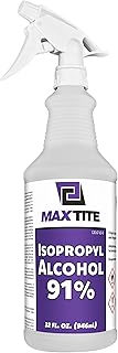 MaxTite 91% Isopropyl Alcohol (32 fl oz) - Includes Heavy-Duty Spray Nozzle - Made in USA