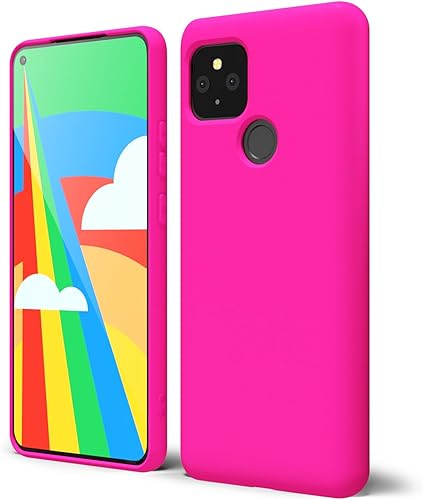 oakxco Funda para teléfono Google Pixel 5 de silicona líquida, color sólido brillante fluorescente, bonita funda protectora de TPU de goma suave