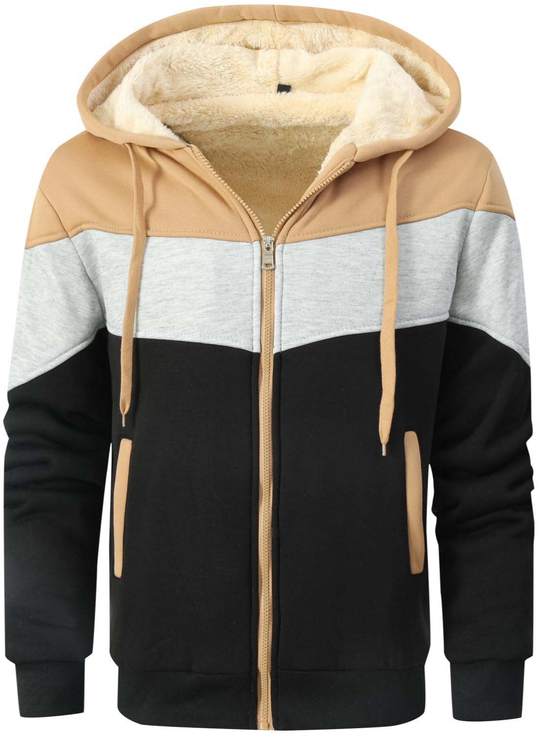LEZUAN Felpa con Cappuccio Uomo Vello Foderato, Hoodie con Cerniera Integrale, Cappotto con Cappuccio di Spessore, Giacca con Cappuccio Inverno Caldo