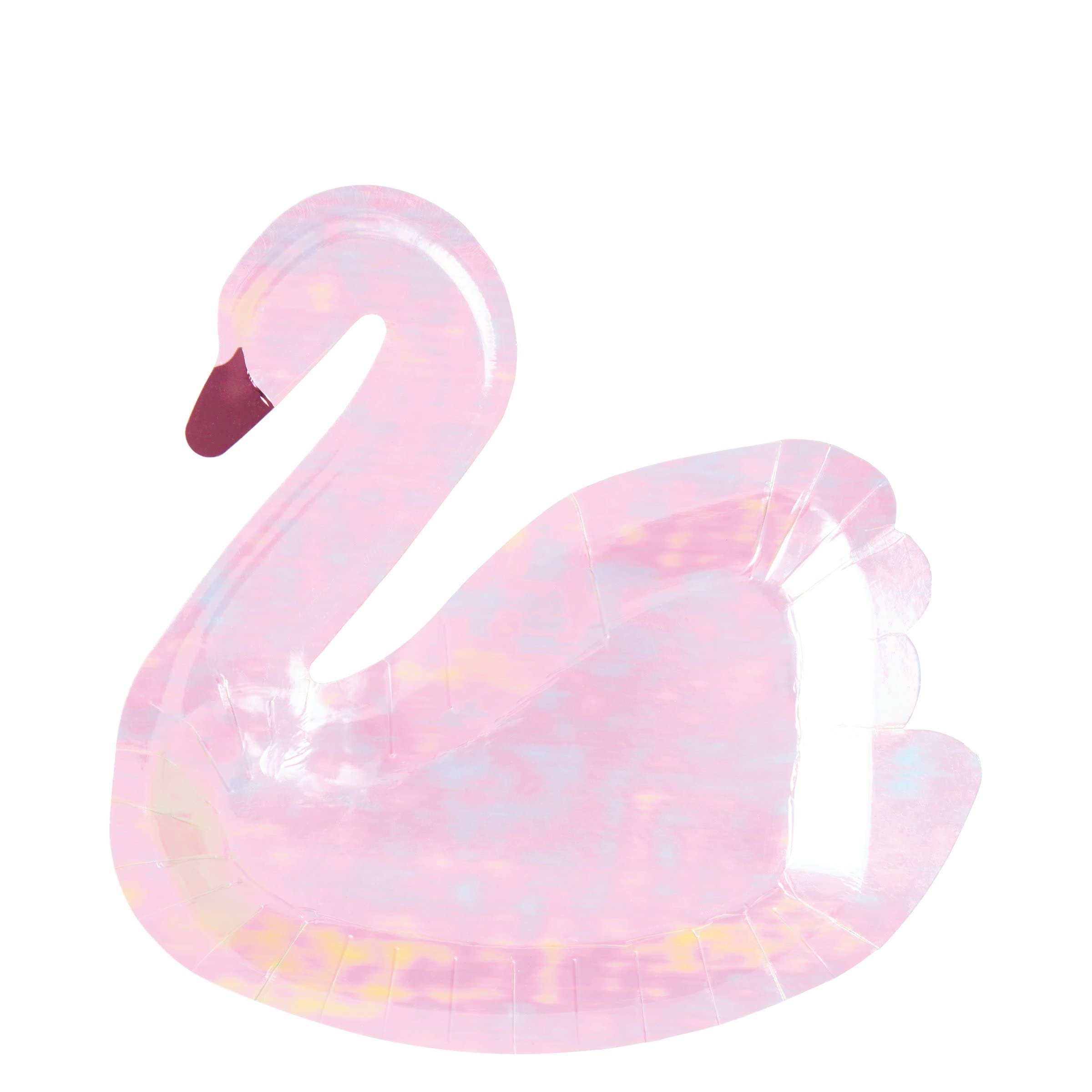 Meri MeriSwan Plates Pack Of 8 – Elegant Swan-Shaped Paper Plates With Iridescent And Pink Foil Accents, Perfect For Weddings, Baby Showers, And Special Occasions