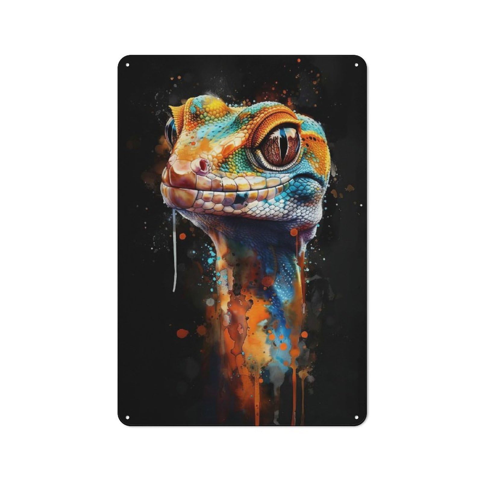 Junmoney Gecko Watercolor Vintage Tin Sign 30X20cm, Country Style Bistro Wall Plaque For Bakery, Diner, Cafe Or Family Room