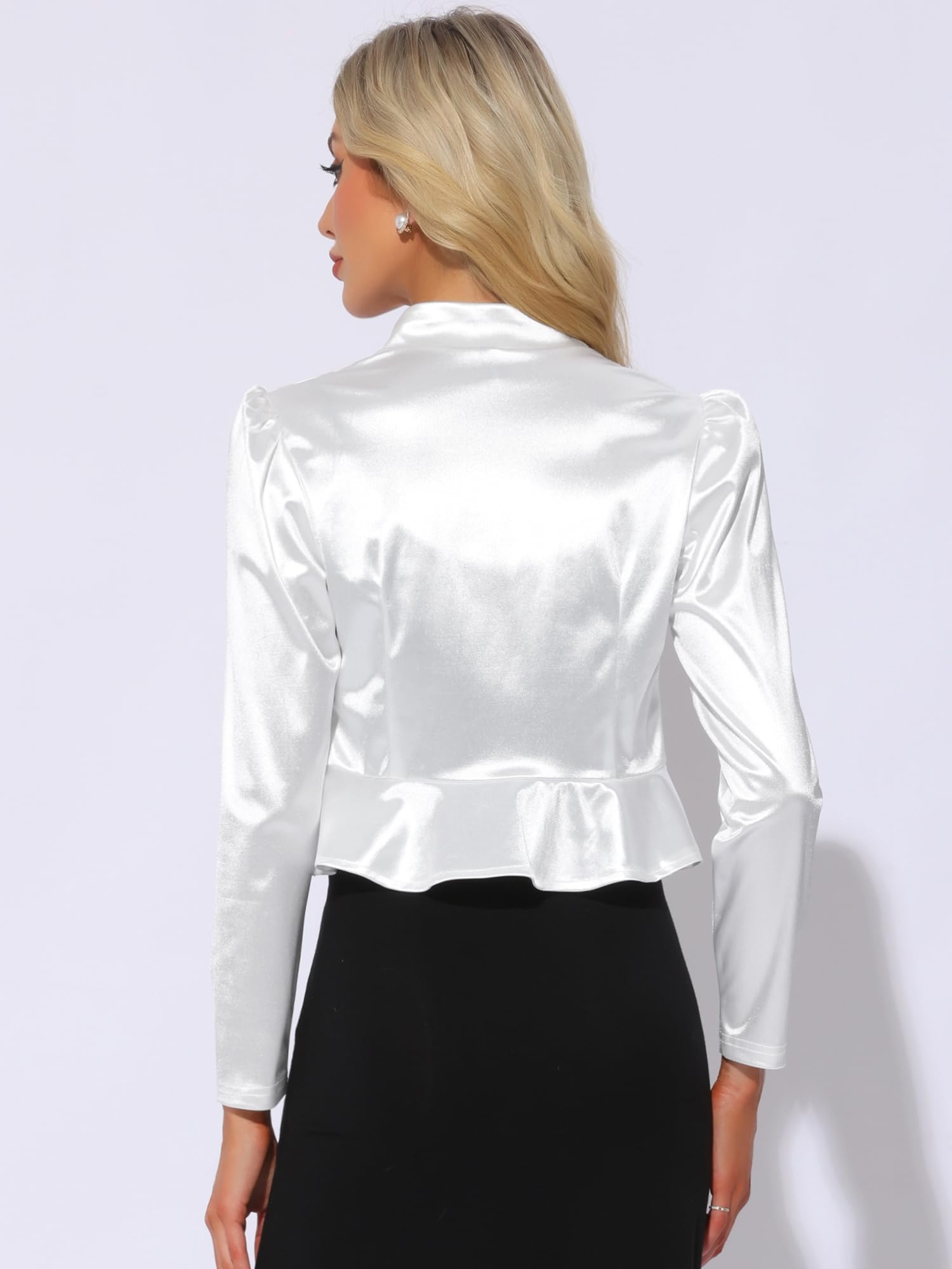 Allegra K Boléro en satin pour femme ouvert sur le devant froncé à manches longues, blanc, X-Small