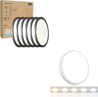 Flush Mount LED Ceiling Light Fixtures 5 Color Temperatures in One &100W Equivalent Flat Bathroom ceiling light,7Inch 15W Thin Round White Surface Flushmount fixture for Closet,Bedroom,Kitchen,Hallwa