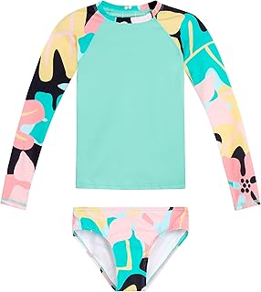 Kanu Surf Conjunto de banho de duas peças Rashguard de manga comprida para meninas, Aria Coral, 8 anos