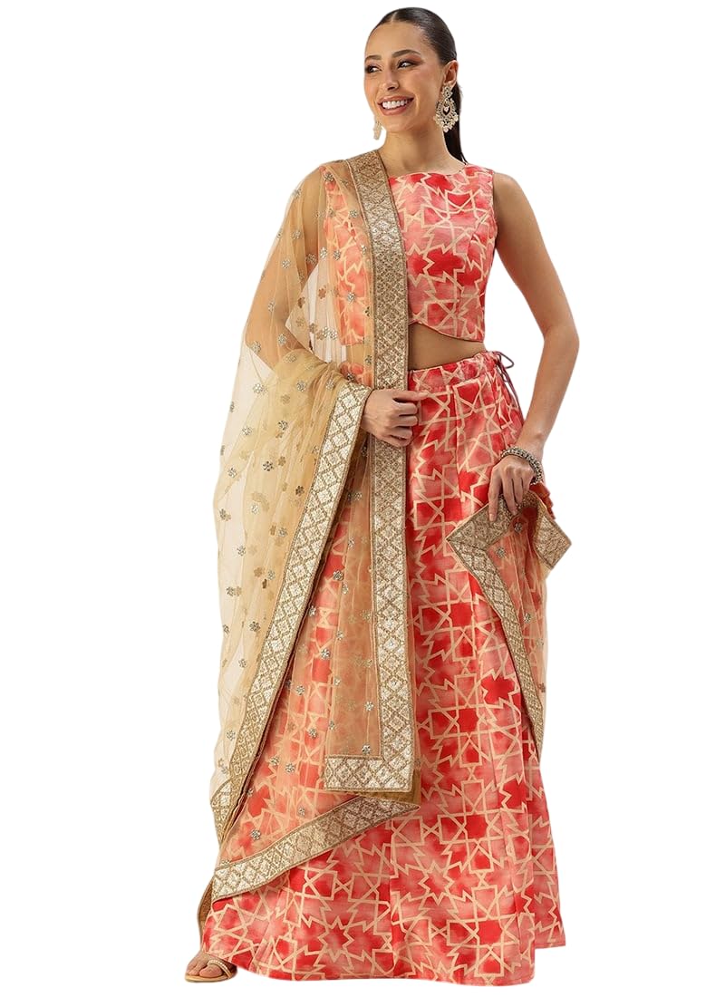 Women's Red Cotton Printed Kali Style Lehenga-picture-34