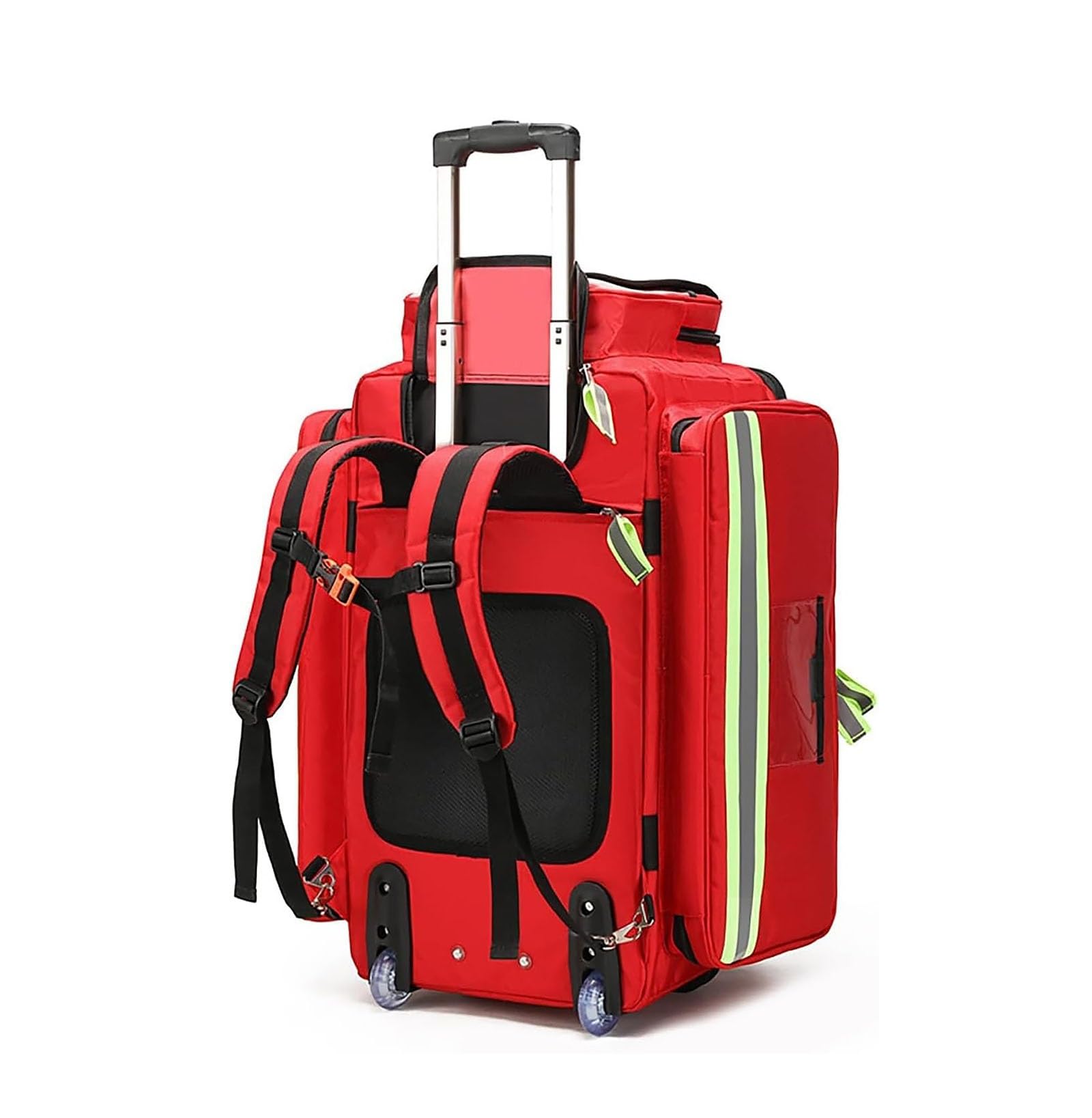 Borsa per kit di primo soccorso portatile, borsa trolley medica con ruote kit di pronto soccorso di grande capacità - borsa traumatica vuota con scomparti, kit da esterno rimovibileFirst Responder(Red