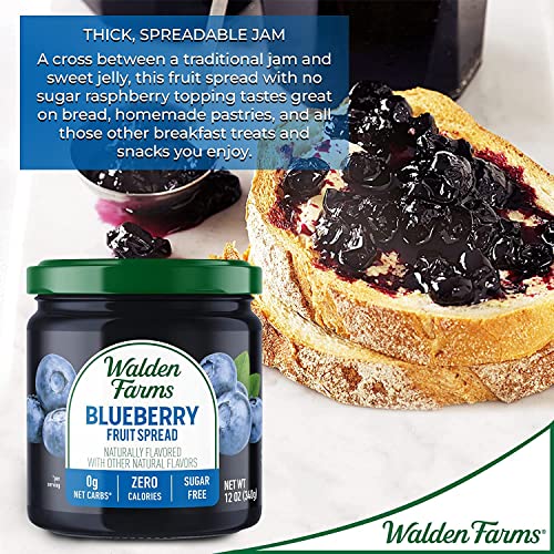 Walden Farms Blueberry Fruit Spread 12 Oz Jar - Natural Flavored Sugar Free Jam, 0G Net Carbs, Kosher Certified, Thick & Delicious Breakfast, Dessert Topping - Great For Toast, Waffles, Bread And More #TOP5