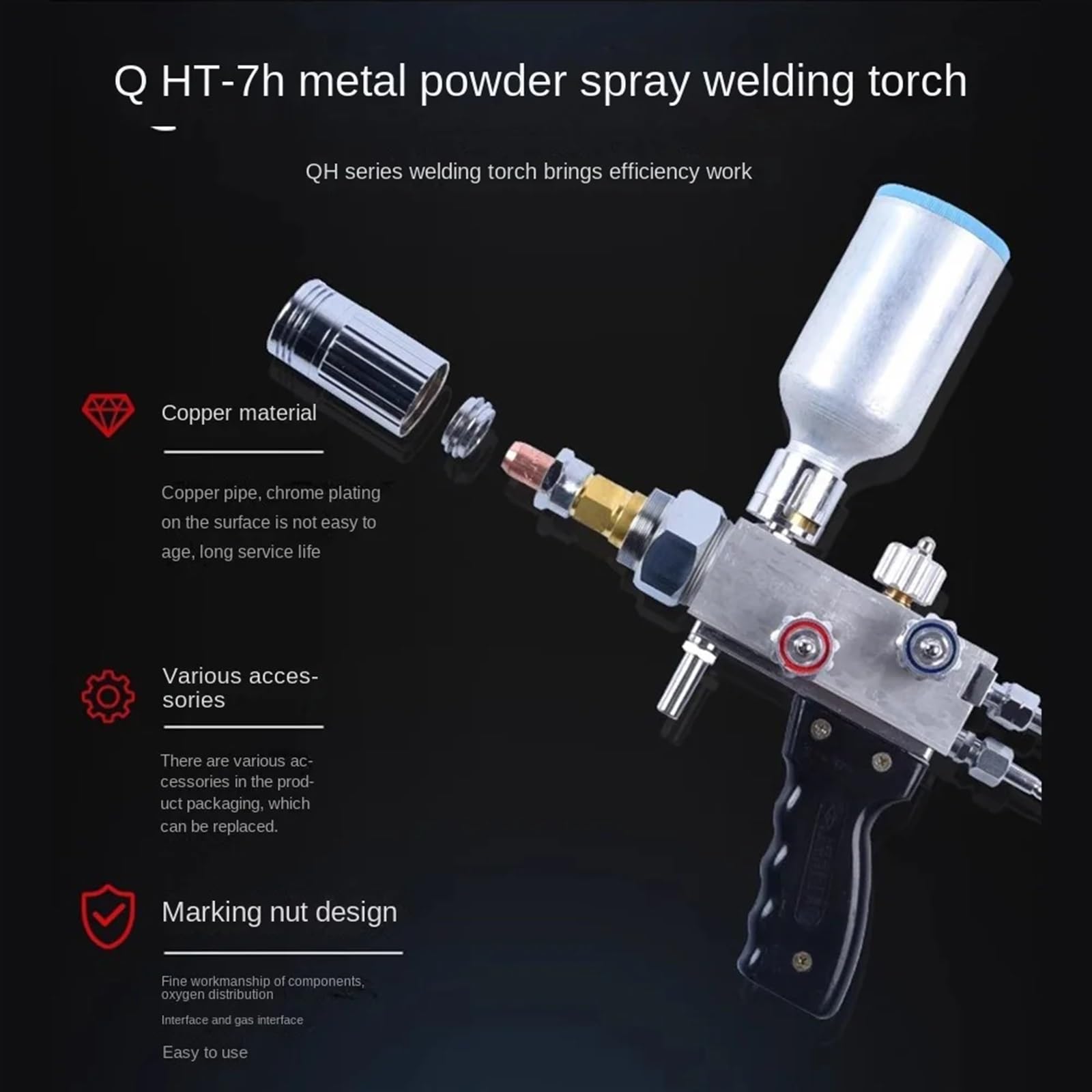 Metal Powder Spray Welding Torch Oxygen-Acetylene Or Oxygen-Propane Flame Welding Gun QHT-7/h,DIY Tools(With Acetylene)