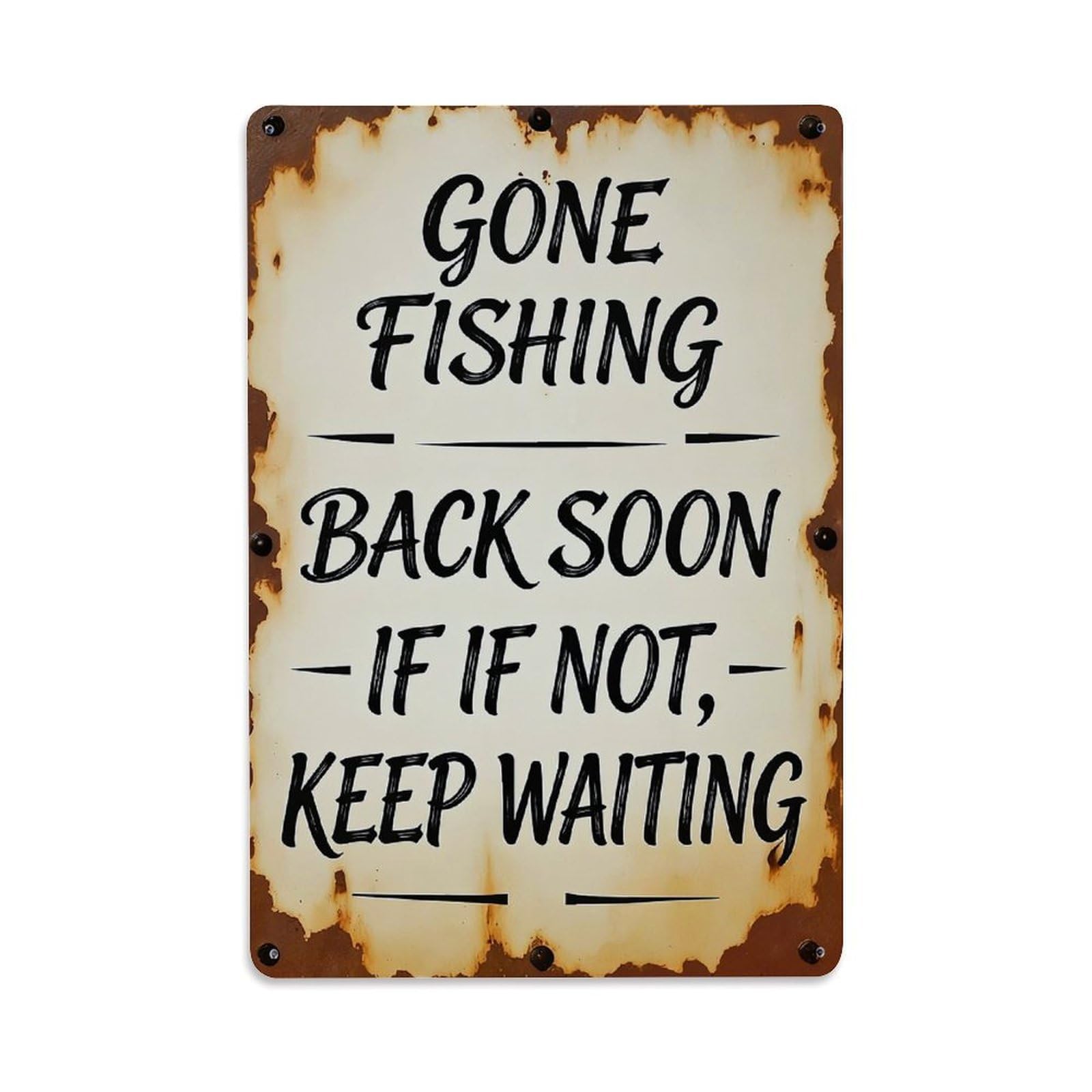 Nestemfo Vintage Gone Fishing Back Soon Keep Waiting Tin Sign Metal Sign, Living Room,Bar, Home, Bedroom Wall Decor,Retro Metal Poster 8X12 Inches