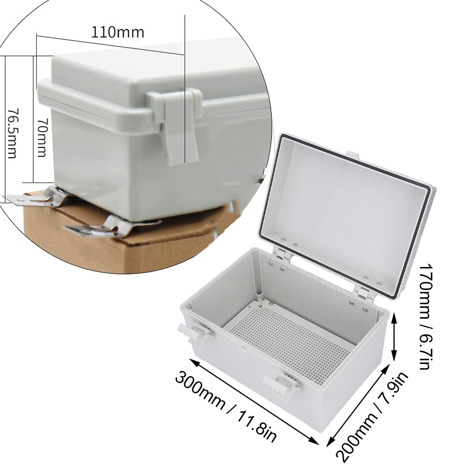 Tyenaza Scatola di connessione elettrica, Scatola di giunzione elettrica con coperchio incernierato grigio Scatola di progetto elettrica impermeabile IP67 per
