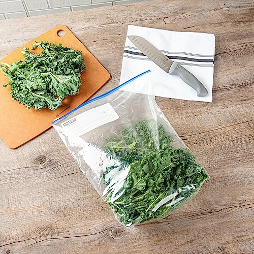 Image of Restaurantware-Bag Tek 2 Gallon Freezer Slider Bags, 25 Disposable Zipper Pouch Bags - Slide Zipper, Expandable Bottom, Clear Plastic Freezer Bag, With Write-On-Label, For Food Storage