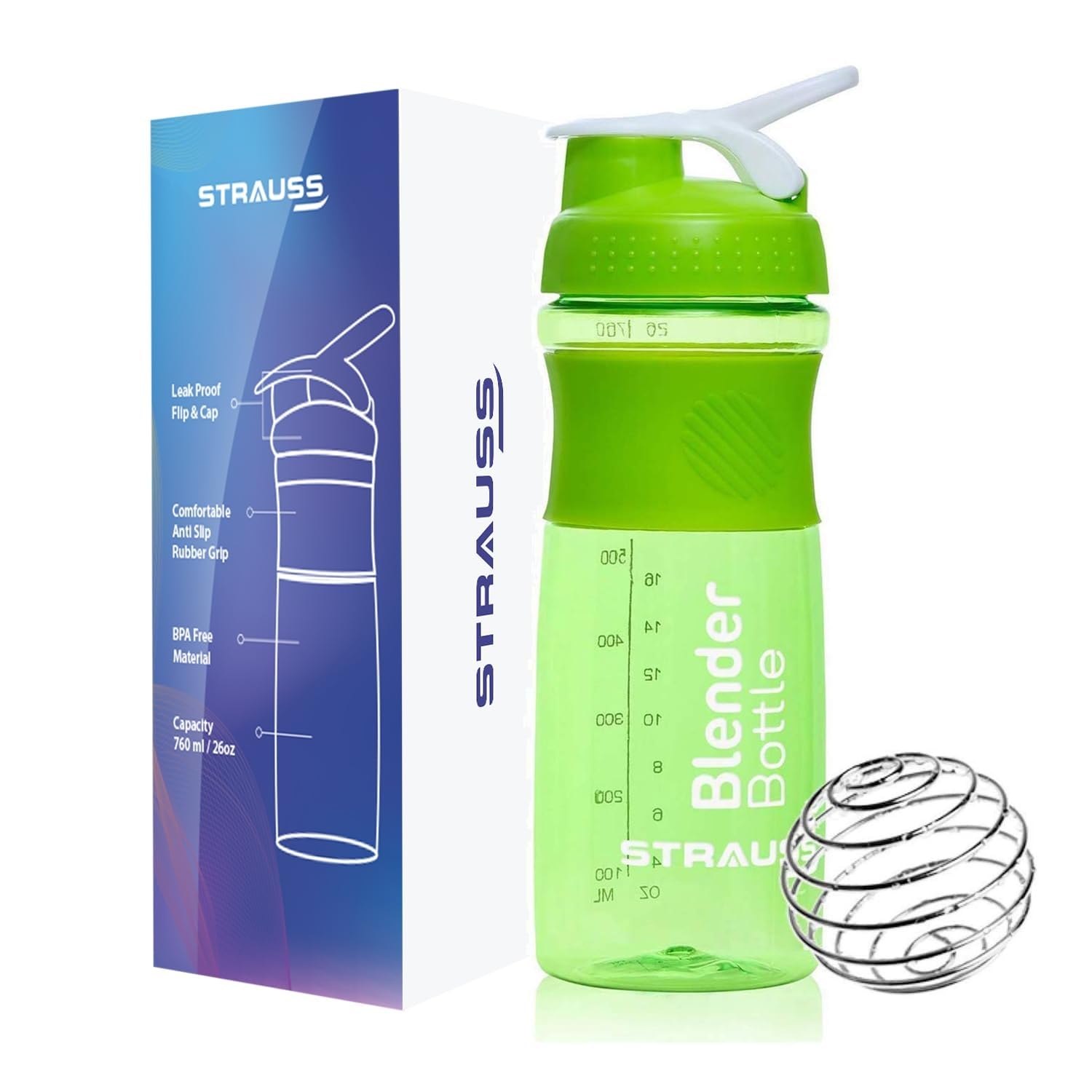 STRAUSS Blender Shaker Bottle | Leakproof Shaker Bottle for Protein Shake, Pre-Workout and Bcaa Shake | Protein Shaker Bottle for Gym | Ideal for Men and Women | BPA-Free Material- 760 ML,(Green) (B07BZ4G1PR) Amazon Price History, Amazon Price Tracker