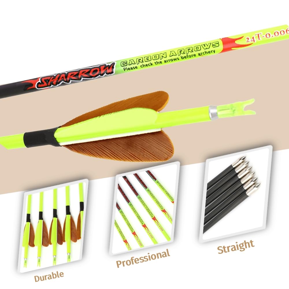 12pcs Frecce in Carbonio Puro Spine 500 ID 4.2mm – Punta da Pratica di Arco, Spalla 32" Compatibili con Arco Ricurvo Arco Tradizionale e Arco Componibile per Caccia e Tiro