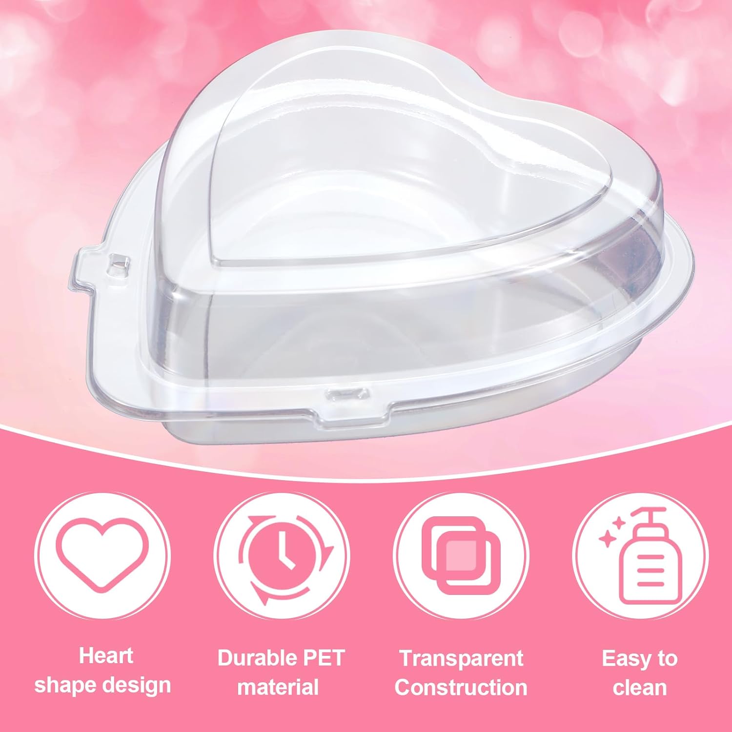Vesici 25 Pack Large Valentines Heart Shaped Clamshell Containers 48 oz Clear Plastic Food Container with Lids Heart Clam Shell Box for Take out Cake Dessert Valentine's Day Party Supplies