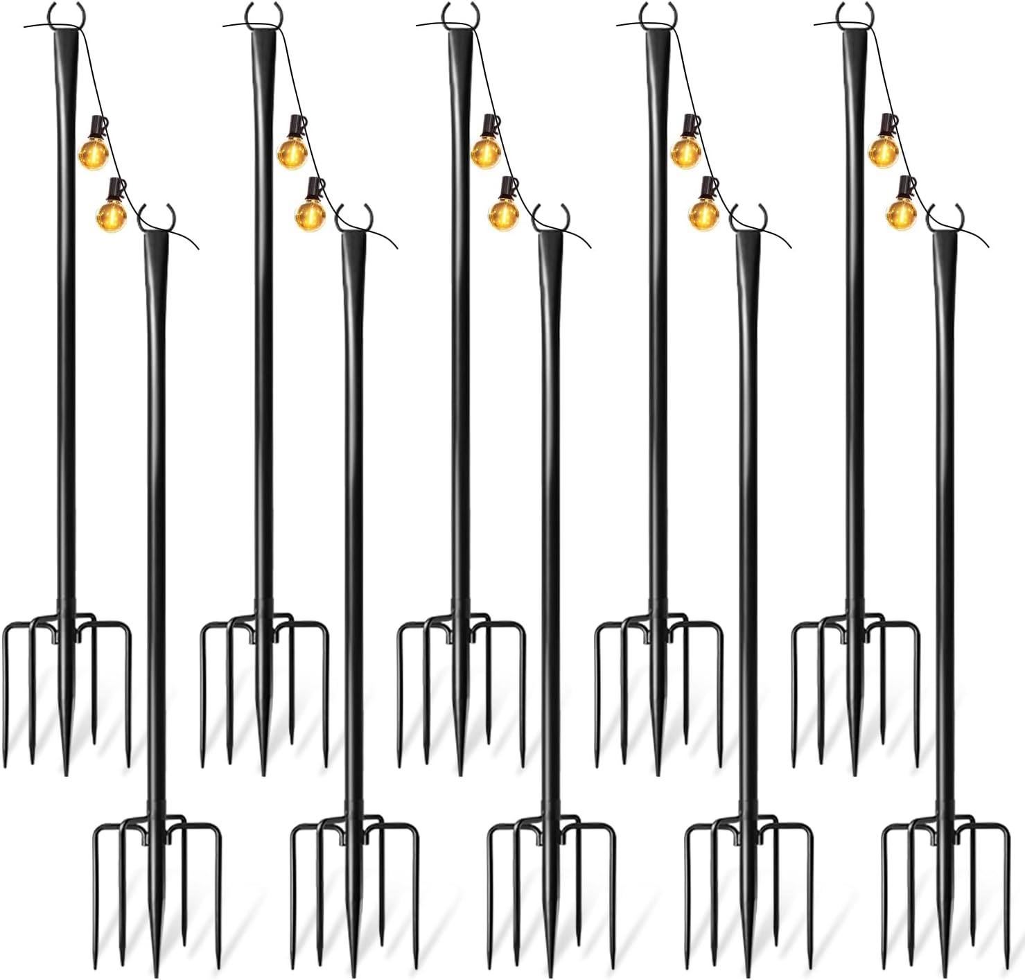 10 Pack String Light Poles for Outside, Thickened Metal Christmas Lights Hanger Pole Outdoor with Fork, Lighting Hanging Post Accessories for Patio Decor Garden Backyard Yard Outside Decorations