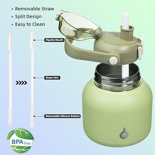 Miniatura 4 de BJPKPK - Botellas de agua con aislamiento y pajilla, de 20 oz con asa, de metal de acero inoxidable, libre de bisfenol A, térmica, fácil de