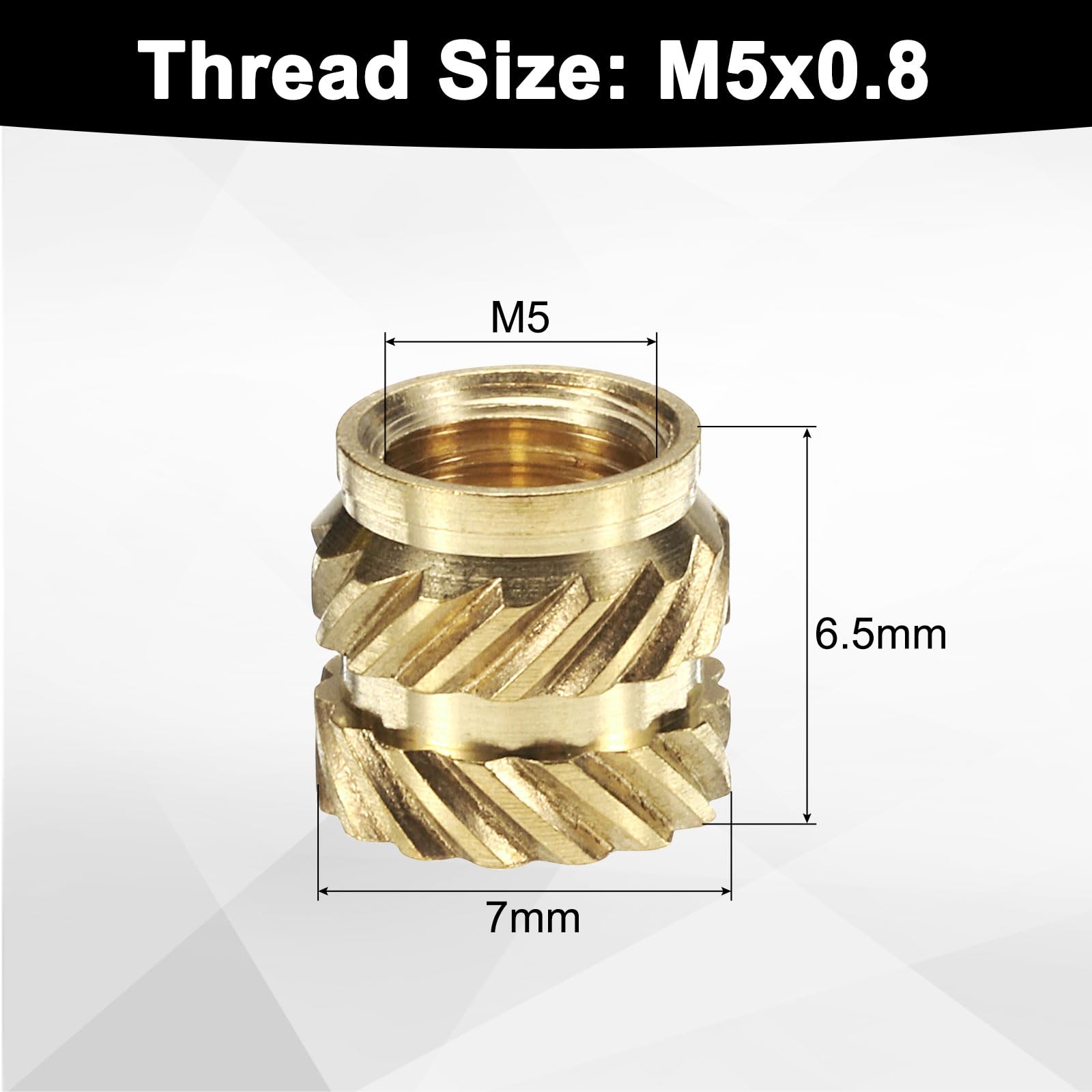 QUARKZMAN 100 sztuk M5 wkładki gwintowane mosiężne Heat Set Insert M5 x 6,5 mm, OD 7 mm radełkowane nakrętki dociskowe, druk 3D mosiężne nakrętki żeńskie wkładki gwintowane nakrętki