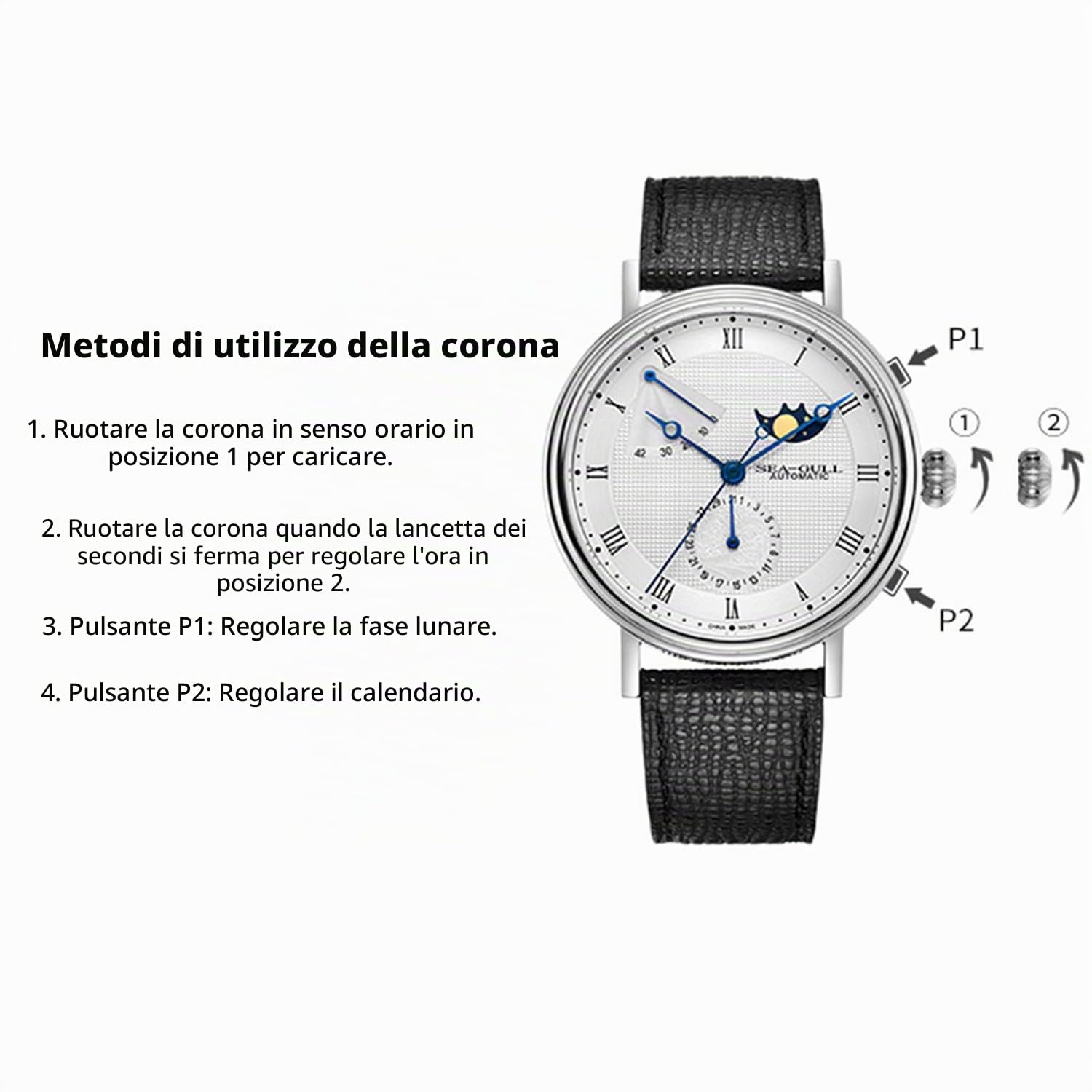 SEA-GULL 2021 New Seagull Orologio meccanico automatico da uomo Business Casual Orologio con fasi lunari Esplorazione dello spazio Confezione regalo 819.11.6092