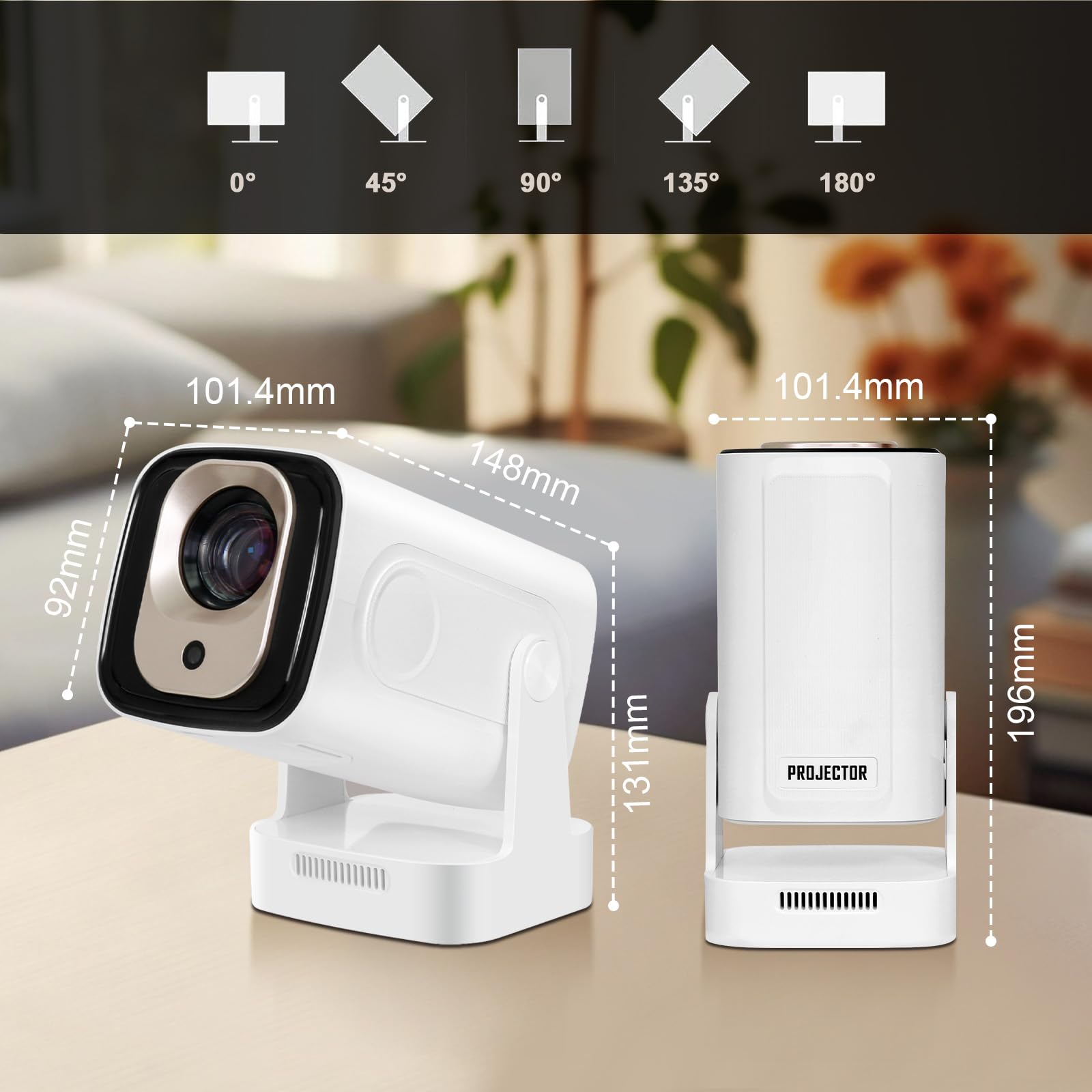 DCHAV Proiettore wireless portatile con supporto regolabile a 180° - decodifica video 4K, sistema Android, correzione trapezoidale automatica, home cinema all'aperto, compatibile con telefono e laptop
