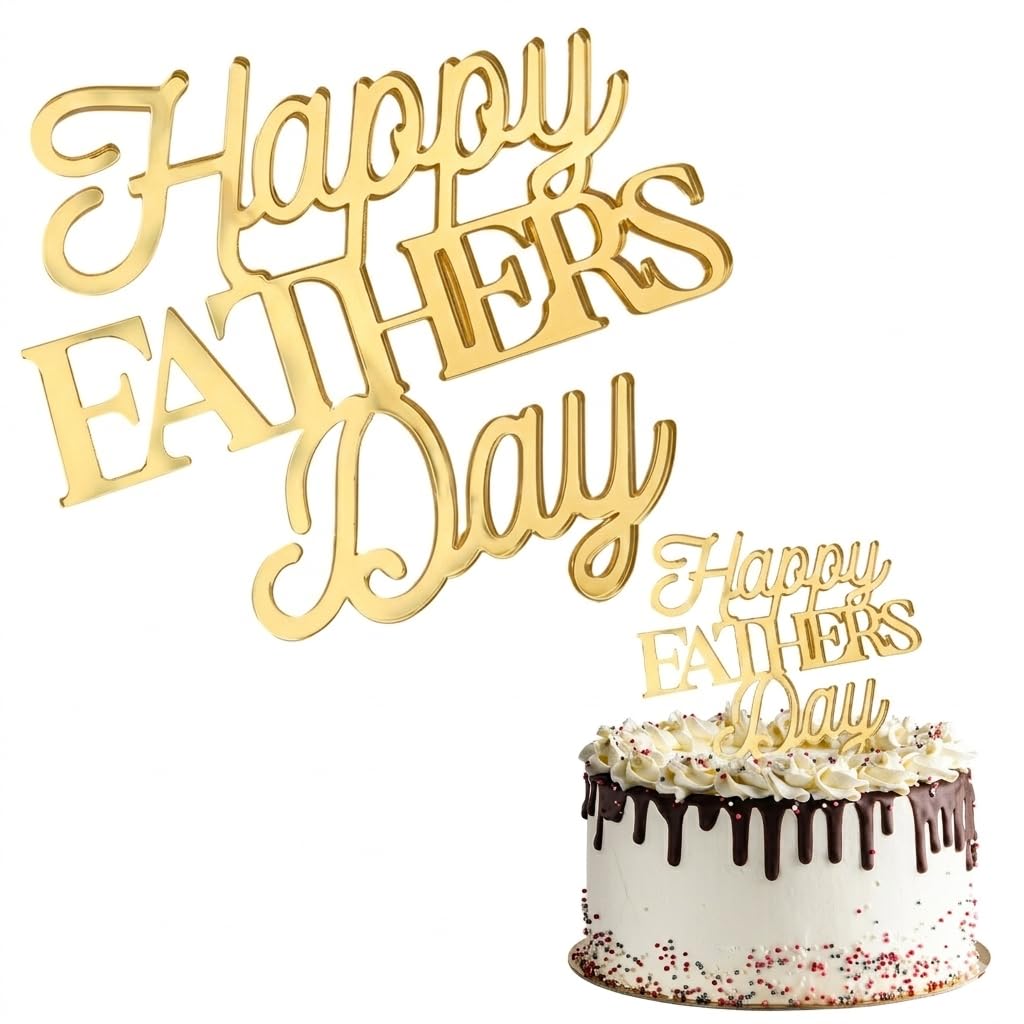 10Pcs Fathers Day Cake Toppers Decorations - 6.5cm Happy Fathers Day Cake Toppers Cupcake Toppers Acrylic Gold Mirror Design Cake Decorations for Father's Day Dessert Decor Dad Party Supplies