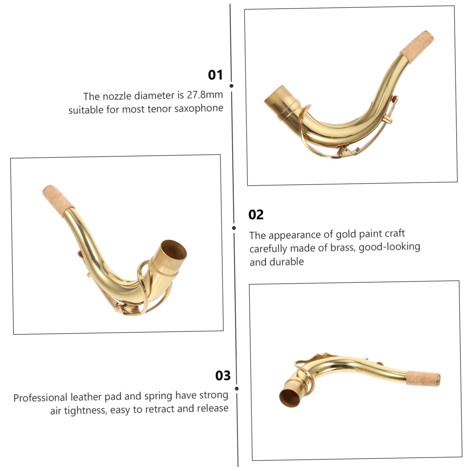 Collo Curvo per Sassofono in Ottone Oro, Tubo Professionale | Accessorio Pratico per Modelli Curva B, Parte Strumento per Amatori e Professionisti