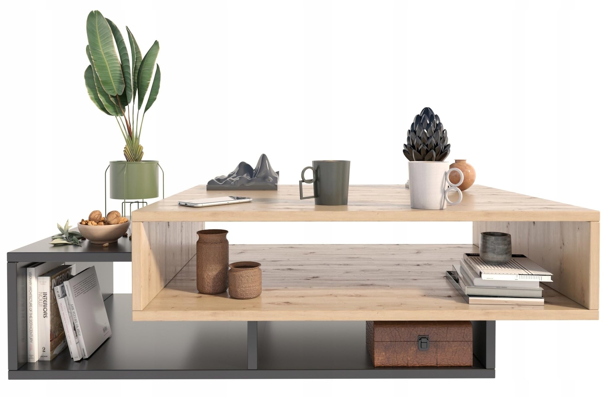MATKAM Couchtisch SARA, H34 x B100 x T50 cm, Perfekt für Moderne und Klassische Innenräume, einfache Montage (Artisan Eiche-Schwarz)