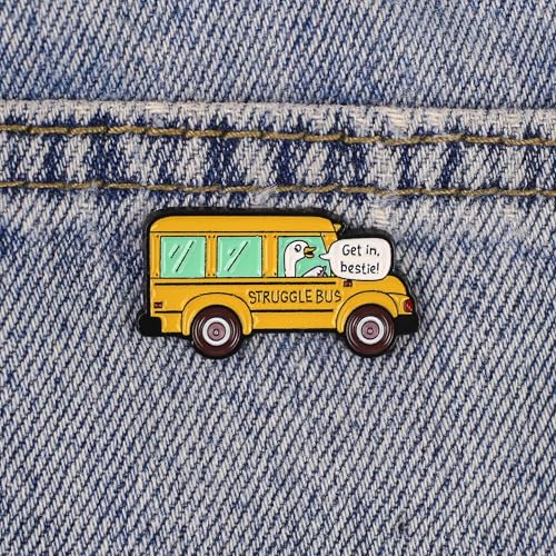 Silly Goose In School Bus Enamel Pin, Get In Bestie Brooch Pin, Funny Gift For Sarcastic Friend Sassy Chaos Crew, Bus Of Life Meme Lapel Badge, Chaotic Duck, Hilarious Decorative Jewelry Accessories For Bag Jacket Hat3