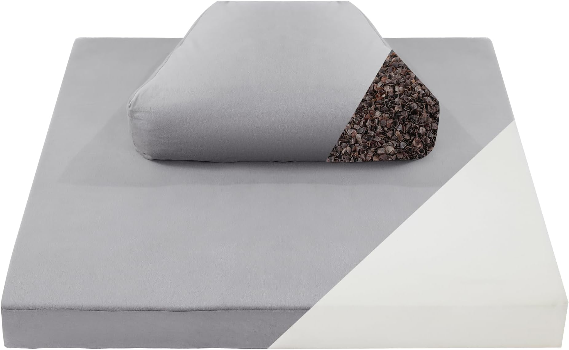 MABOZOO Foldable Meditation Cushion, Ergonomic Meditation Pillow for Sitting on Floor, Pillow Seating with Buckwheat for Adults Outdoor Yoga Tatami, Gray