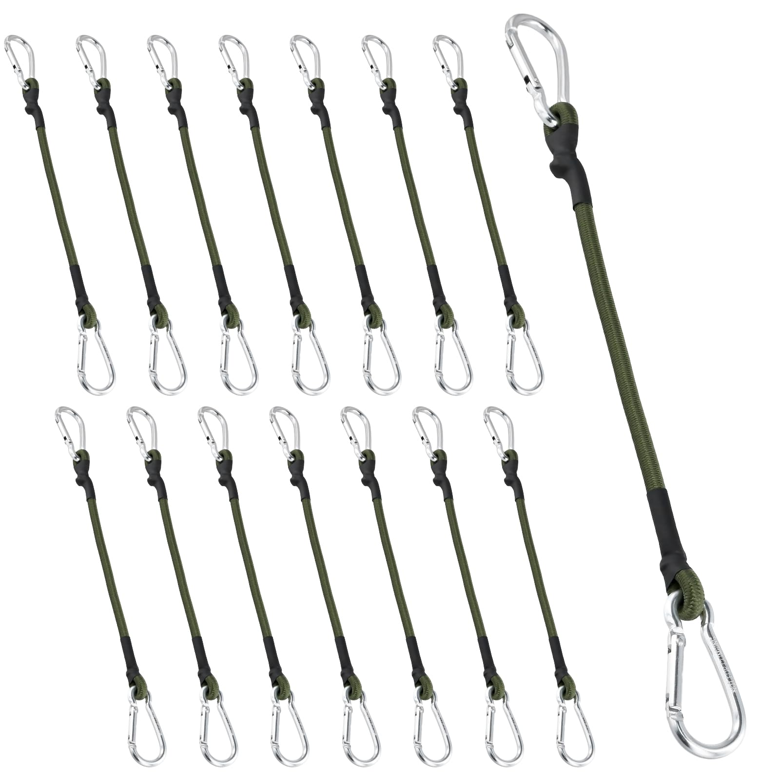 KOHAND 15 Pack Bungee Cords with Carabiner Clips, 30cm Heavy Duty Outdoor Bungee Cords