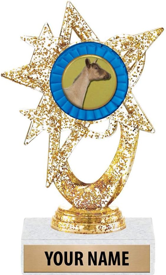 5.5" Gold Glitter Dairy Goat Trophies, Custom Astral Star Dairy Goat Trophy Award Prime