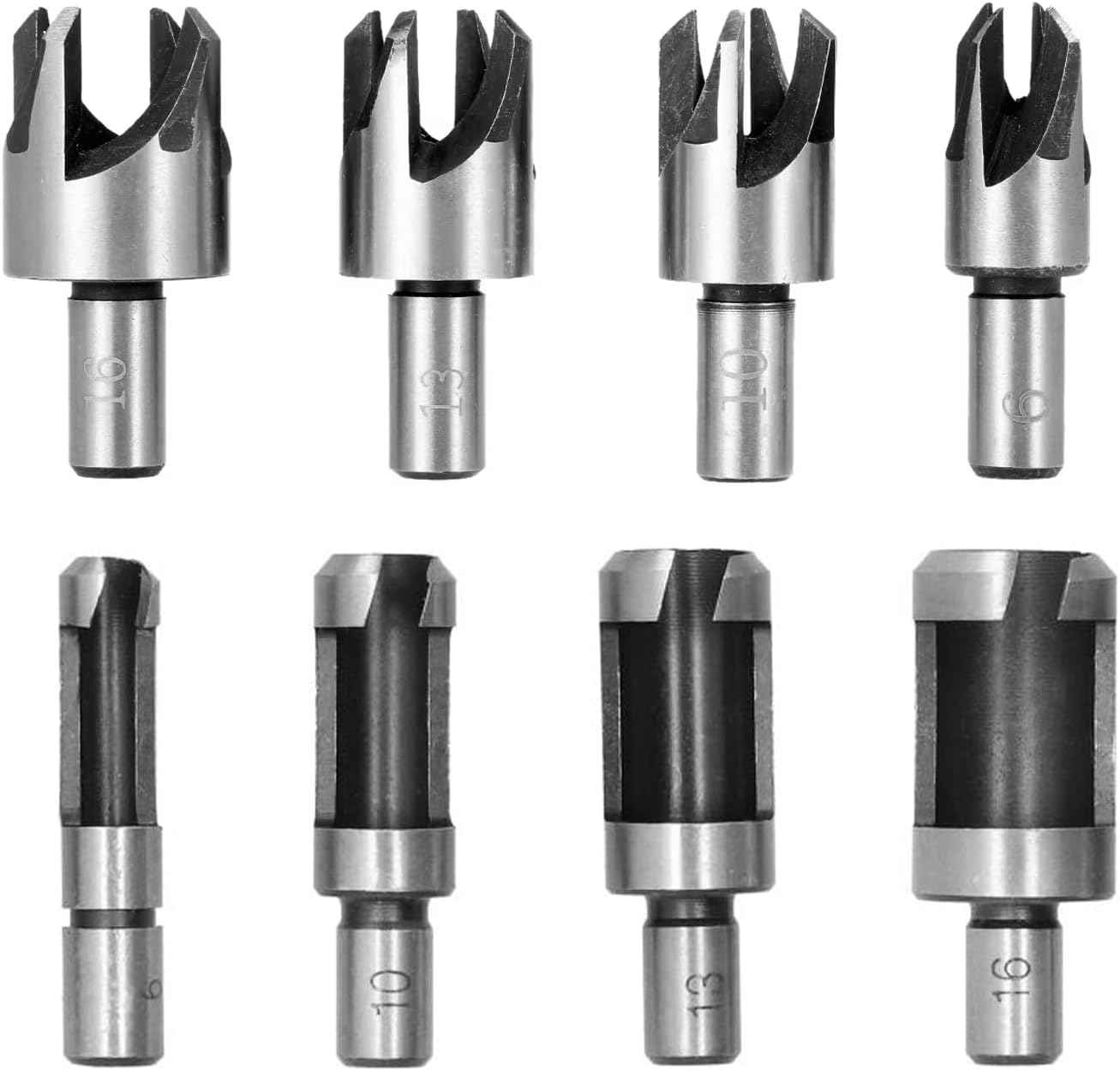 8 Pcs Wood Plug Cutter Drill Bit Set, 1/4",3/8",1/2", 5/8" Carbon Steel Cork Drill Bit Kit, Straight and Tapered Cutting Tools for Woodworking
