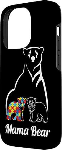 Miniatura 2 de Funda para iPhone 14 Pro para concientización sobre el autismo, mamá oso, mamá y niño