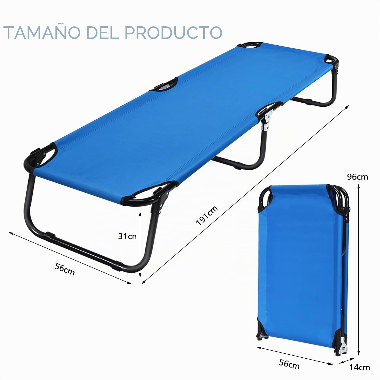 KOMFOTTEU Cama Plegable de Camping con Estructura de Metal, Carga 150 kg