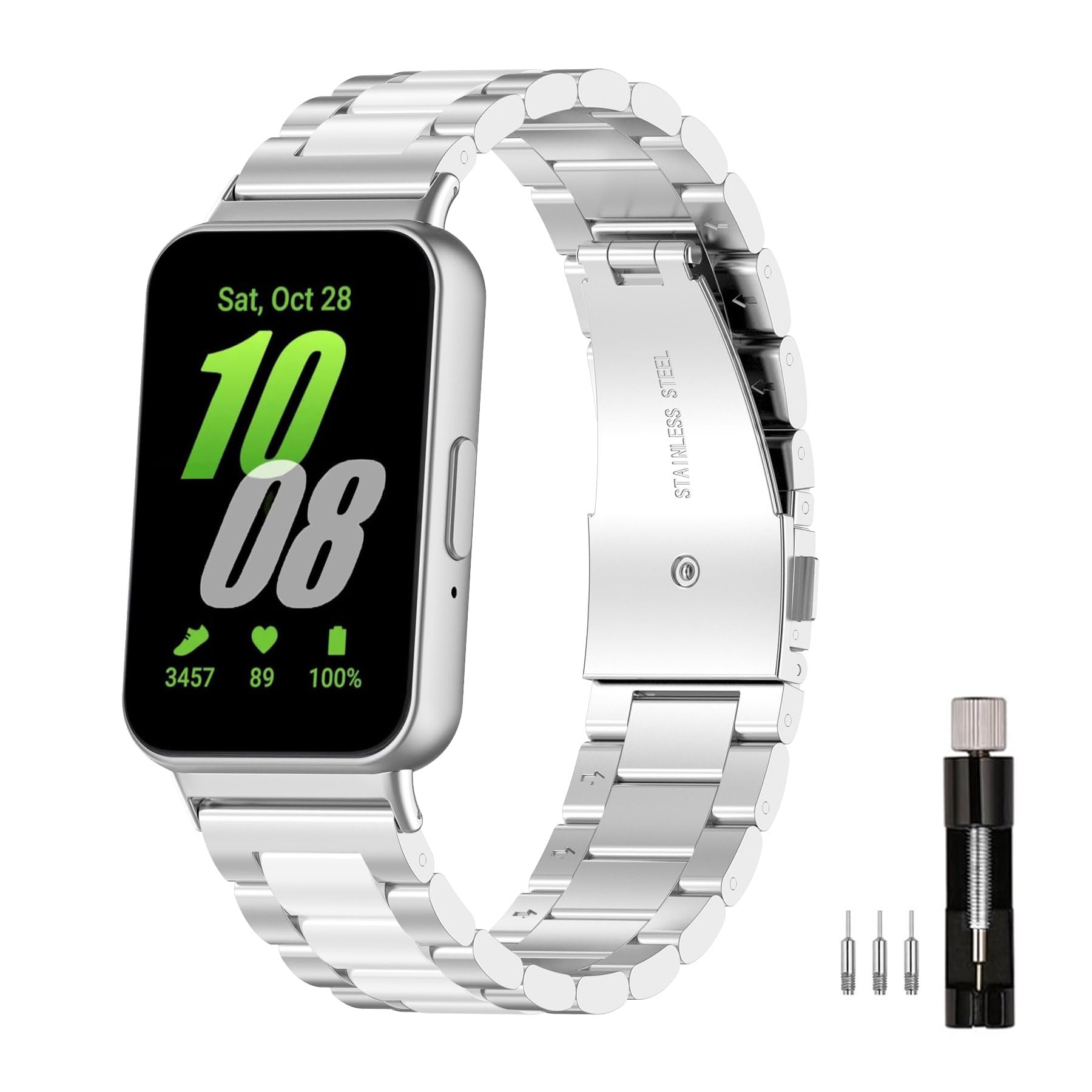 Jtffjsy Compatible con Samsung Galaxy Fit 3 correas de metal SM-R390 para mujeres y hombres, correas de repuesto de metal de acero inoxidable sólido