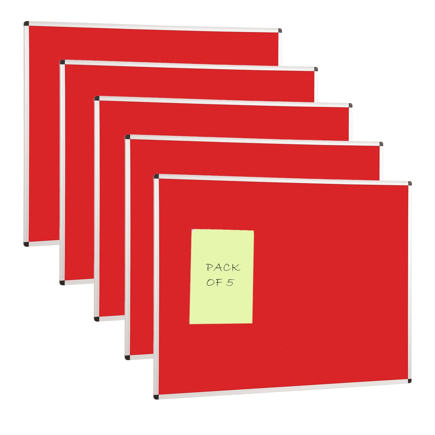 Smart Aluminium Framed Notice Board | Red Felt Pinboard Surface | 900 x 600 mm | Pack of 5 - Ideal for Office, School, Industry